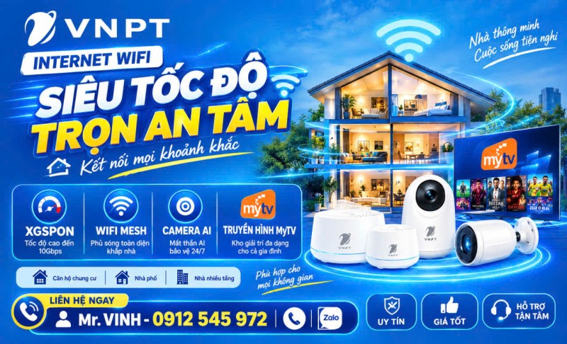 Nâng tầm không gian sống với công nghệ VNPT - XGSPON, WiFi Mesh, Camera AI, MyTV hiện đại