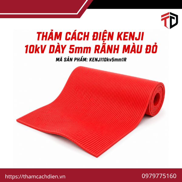 Thảm Cách Điện Kenji 10kv Dày 5mm Rãnh Màu Đỏ