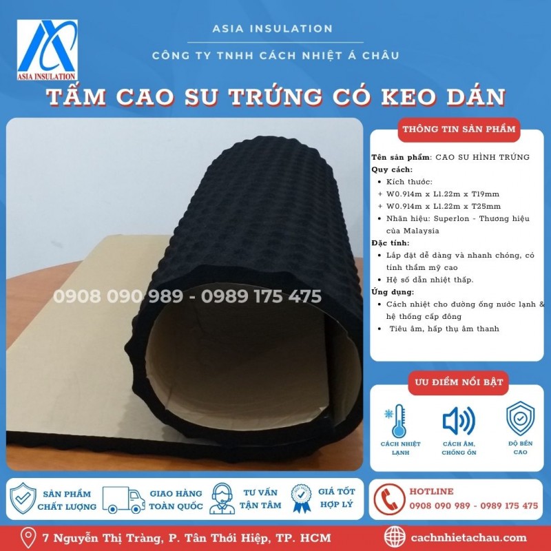 Tấm cao su hình trứng có keo dán, cách âm, cách nhiệt lạnh hiệu Superlon
