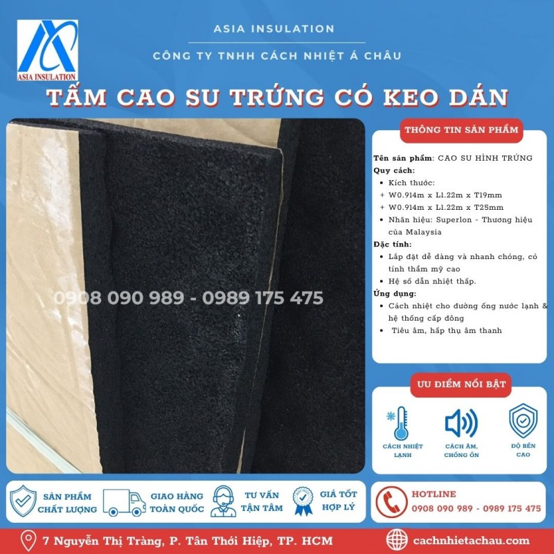 Tấm cao su hình trứng có keo dán, cách âm, cách nhiệt lạnh hiệu Superlon