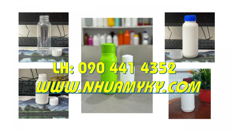 Chai vuông 1 lít, chai tròn 500ml có vạch chia, chai nhựa 250ml đựng hóa chất 