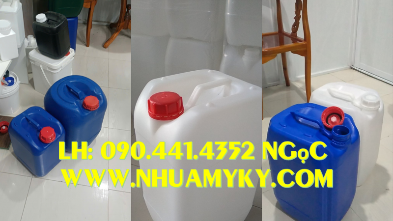 Can nhựa 25 lít tròn, vỏ can nhựa 20 lít đựng axit yếu có sinh khí, can nhựa 10 lít đựng nước muối 