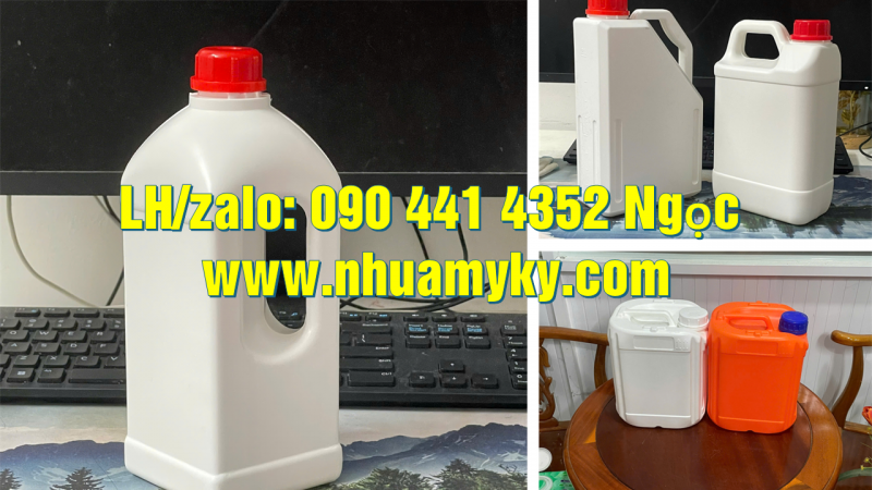 Bán can nhựa 2 lít đựng hóa chất dạng gel, can nhựa 5 lít đựng hóa chất có vòi nhấn 360 
