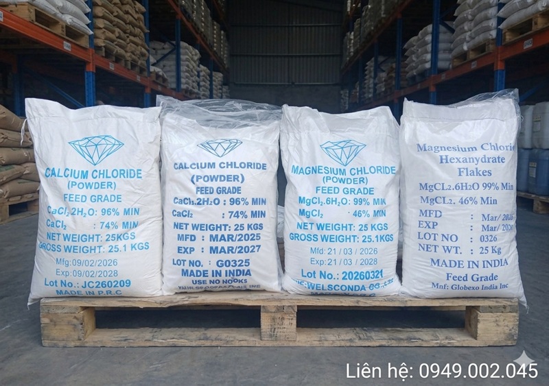 MgCl2.6H2O & CaCl2.2H2O Trung Quốc, Ấn Độ – Bao 25kg
