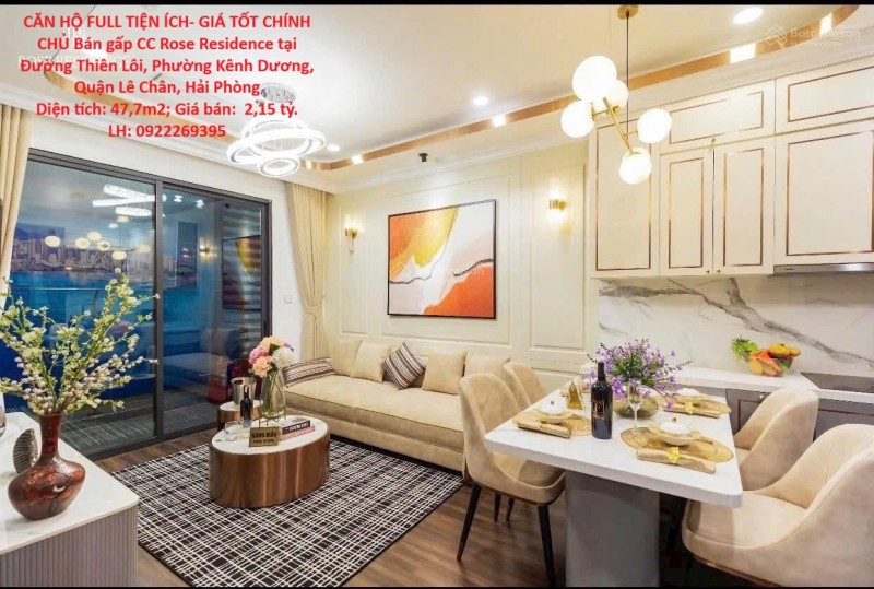 CĂN HỘ FULL TIỆN ÍCH- GIÁ TỐT CHÍNH CHỦ Bán gấp CC Rose Residence tại  Quận Lê Chân, Hải Phòng