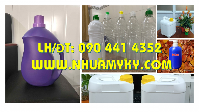 Bình nhựa 2 lít đựng thực phẩm lên men, can nhựa 1 lít đựng thuốc nhuộm, can 500ml đựng mực in 