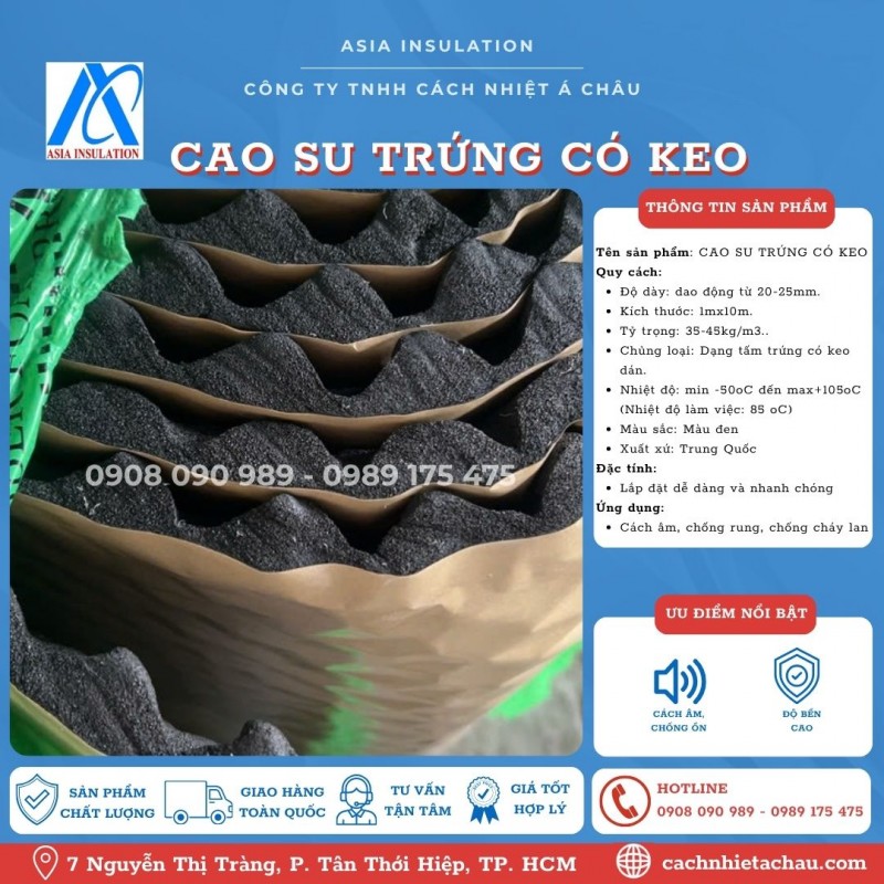 Cao su trứng có keo dán, cách âm, chống rung, chống cháy lan