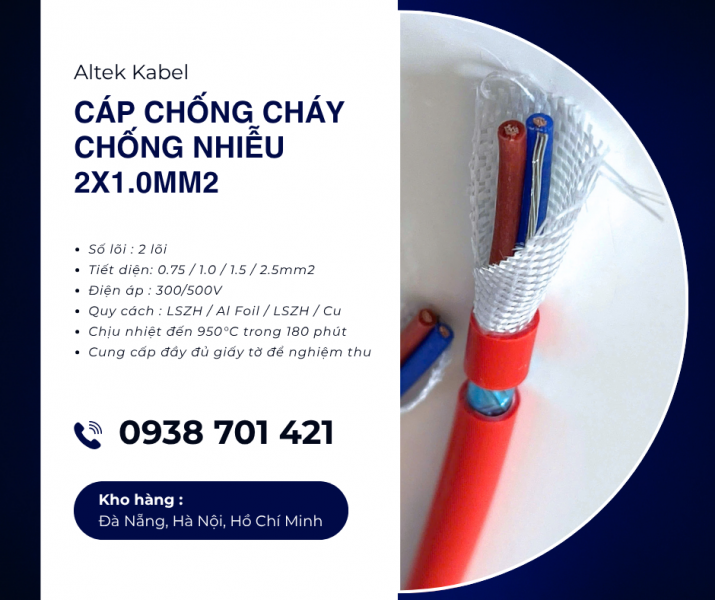 Cáp chống cháy chống nhiễu 2x1.0mm² sẵn kho, phân phối toàn quốc