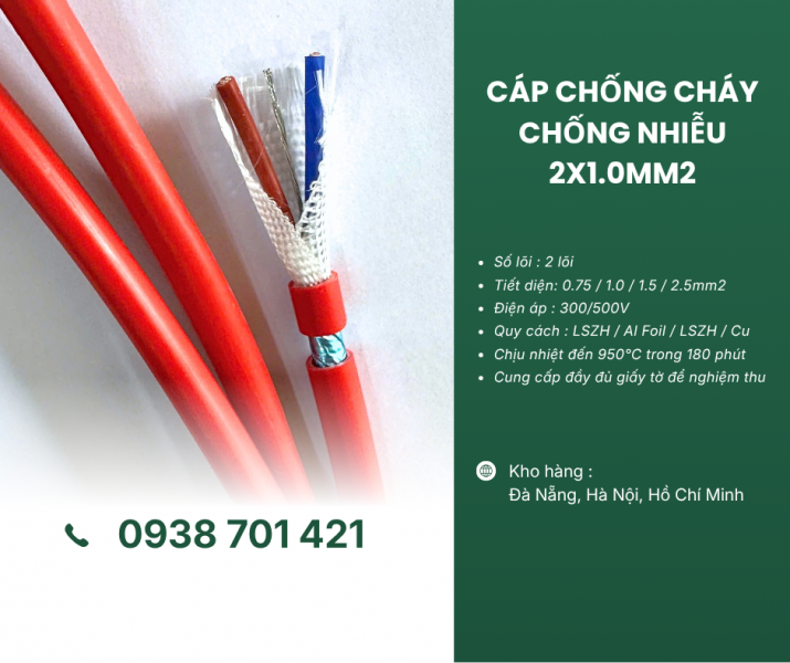 Cáp chống cháy chống nhiễu 2x1.0mm² sẵn kho, phân phối toàn quốc