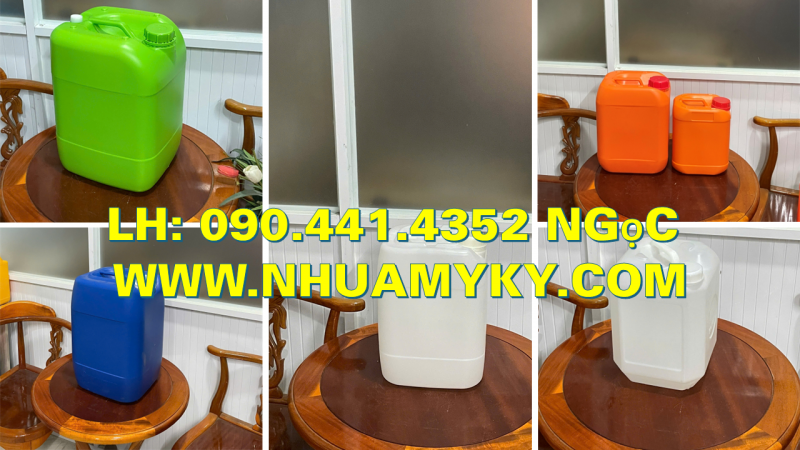 Thùng nhựa 20 lít đựng thuốc diệt sâu bọ, can nhựa 25 lít vuông trắng, can nhựa 30 lít xanh dày 
