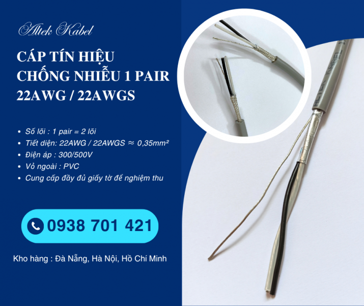 Cáp tín hiệu chống nhiễu 1 Pair 22AWG/22AWGS Altek Kabel – Cáp tín hiệu xoắn đôi 2 lõi