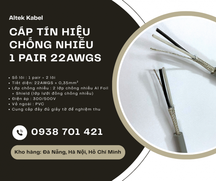 Cáp tín hiệu chống nhiễu 1 Pair 22AWG/22AWGS Altek Kabel – Cáp tín hiệu xoắn đôi 2 lõi