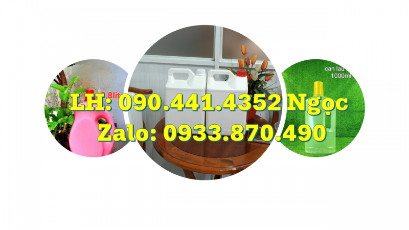 Bình nhựa 5 lít đựng hóa chất, can nhựa 2 lít đựng javel, bình nhựa 1 lít đựng chất ngâm 
