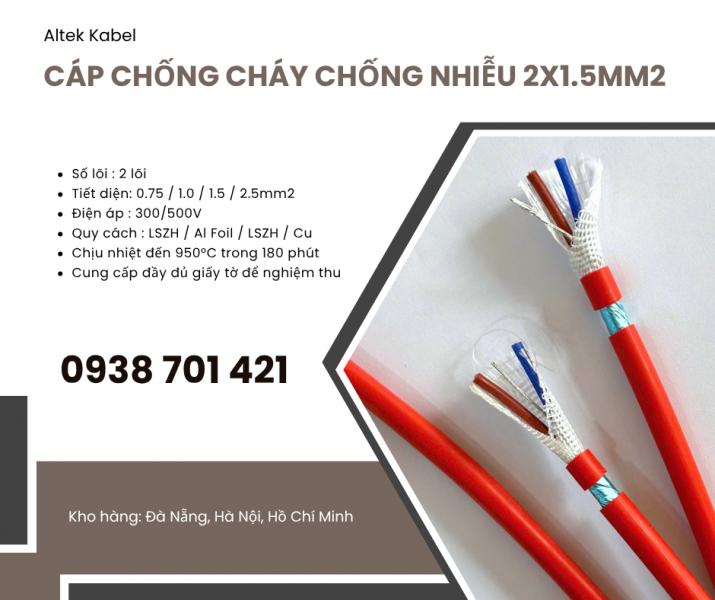 Cáp chống cháy chống nhiễu 2x1.5mm² Altek Kabel FR215GFT – Cáp chống cháy cho hệ thống báo cháy