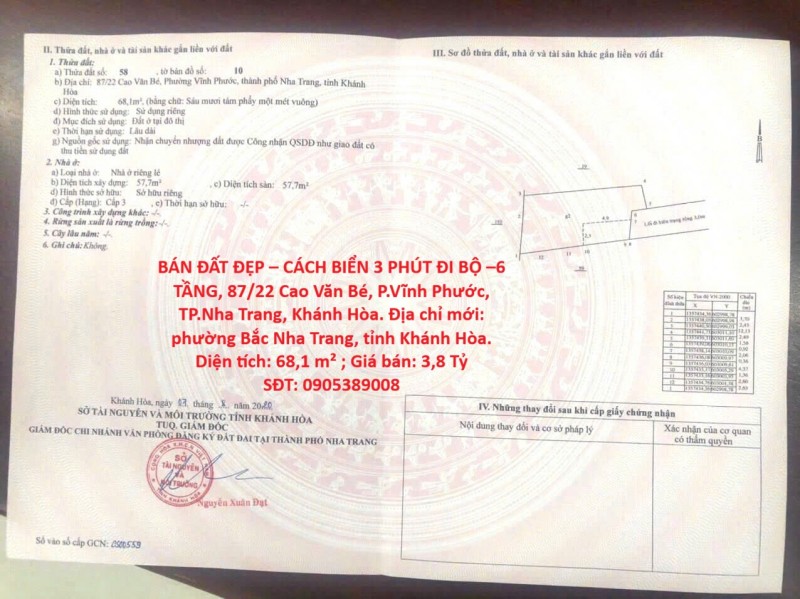 BÁN ĐẤT ĐẸP – CÁCH BIỂN 3 PHÚT ĐI BỘ –6 TẦNG, Cao Văn Bé, P.Vĩnh Phước, TP.Nha Trang, Khánh Hòa