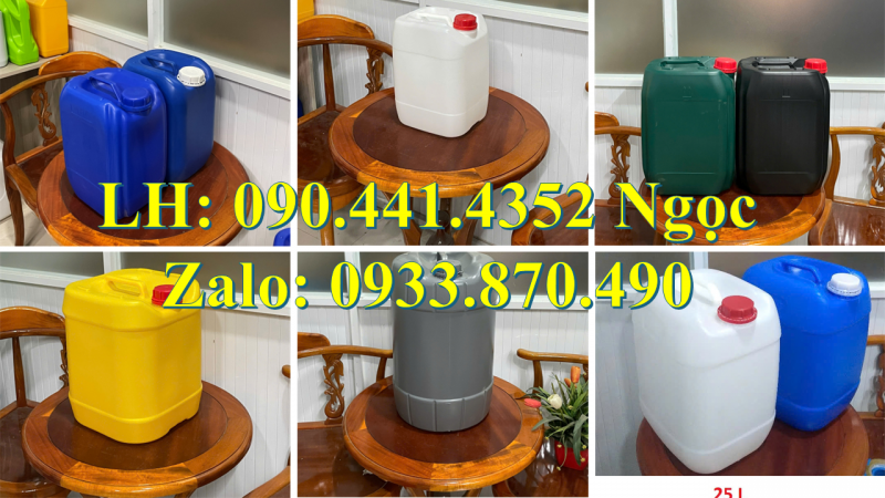 Can nhựa 20 lít đựng chất tẩy hóa học, can nhựa 25 lít màu vàng, can vuông 30 lít đựng hóa chất 