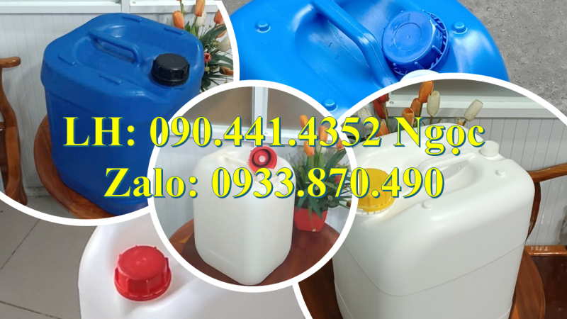 Vỏ thùng nhựa 24 lít đựng dung dịch, can nhựa 25 lít đựng kiềm, can nhựa 30 lít đựng thuốc tẩy 