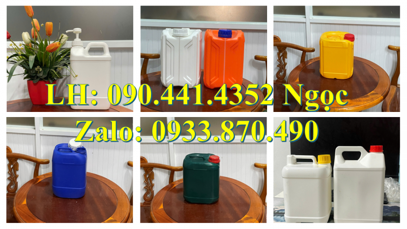 Vỏ can nhựa 1 lít vuông, can nhựa 2 lít tròn, bình nhựa 5 lít vuông đựng hóa chất 