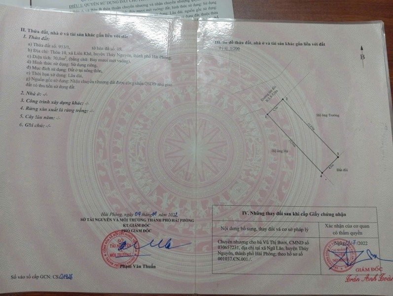 ĐẤT ĐẸP- GIÁ TỐT CHÍNH CHỦ BÁN NHANH LÔ ĐẤT VỊ TRÍ ĐẮC ĐỊA huyện Thủy Nguyên thành phố Hải Phòng