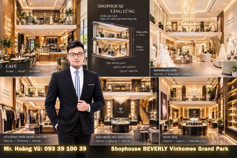 Vinhomes Quận 9- Shophouse Beverly 5,4m- tầng lửng linh hoạt, nhiều mô hình kinh doanh: từ 129