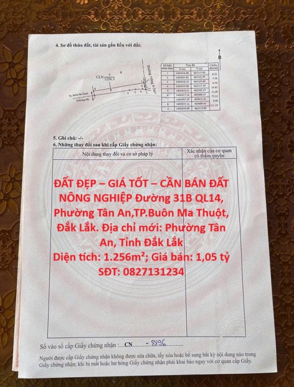 ĐẤT ĐẸP – GIÁ TỐT – CẦN BÁN ĐẤT NÔNG NGHIỆP Đường 31B QL14, Phường Tân An,TP.Buôn Ma Thuột, Đắk Lắk