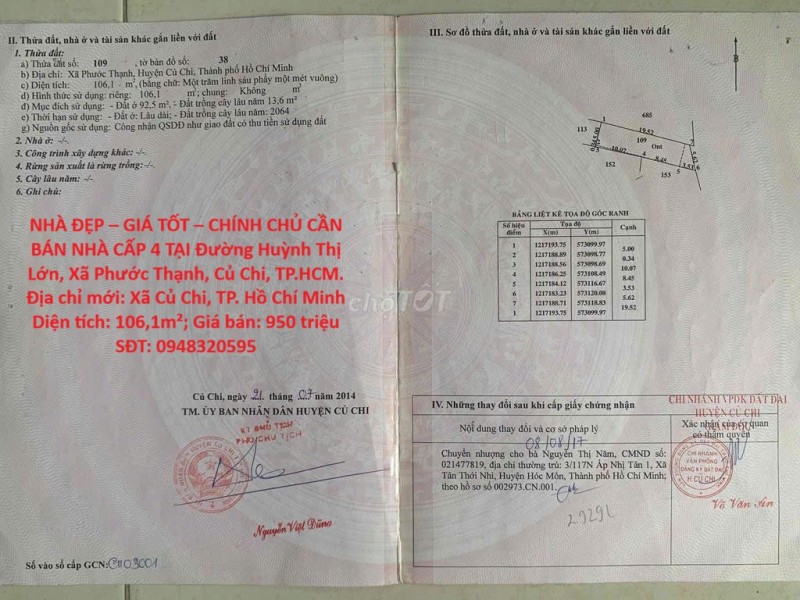 NHÀ ĐẸP – GIÁ TỐT – CHÍNH CHỦ CẦN BÁN NHÀ CẤP 4 TẠI Đường Huỳnh Thị Lớn, Xã Phước Thạnh, Củ Chi,