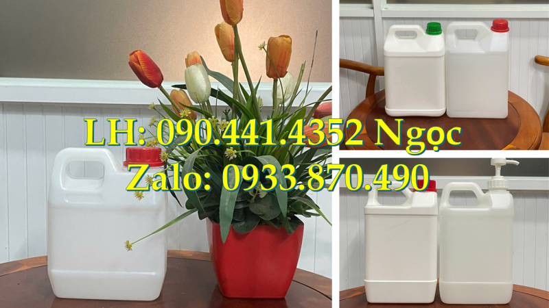 Can nhựa 1L mới, can nhựa 2L vuông, bình nhựa 5L đựng hóa chất vuông 