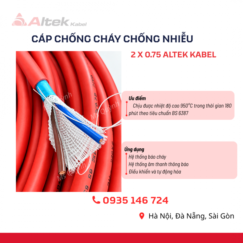 Cáp chống cháy chống nhiễu 2x0.75 Altek Kabel 180 phút