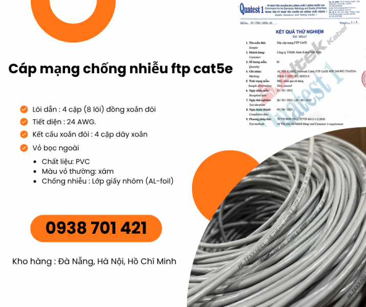 Cáp Mạng Chống Nhiễu FTP Cat5e – Cáp Mạng Có Lớp Chống Nhiễu sẵn Đà Nẵng