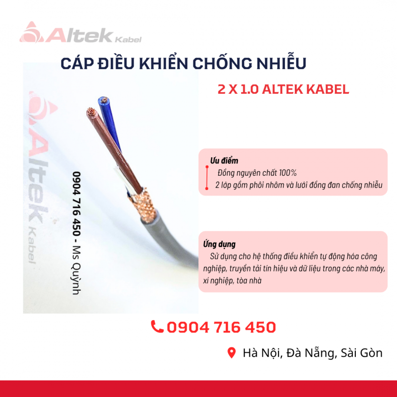 Cáp chống nhiễu 2x1.0 Altek Kabel