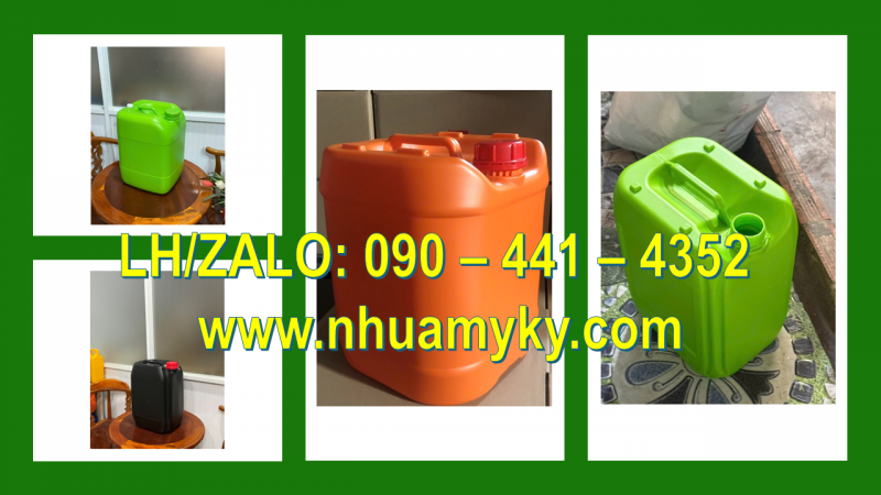 Thùng nhựa 30 lít màu xanh lá, can nhựa 25 lít màu đỏ, can nhựa vuông 20 lít màu xanh dương 
