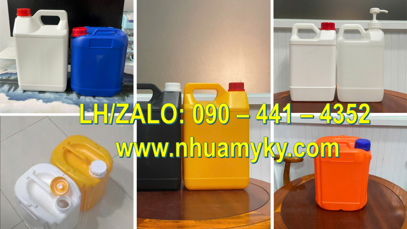 Vỏ can nhựa 2L đựng thuốc thủy sản, can nhựa 5 lít đựng hóa chất ngành xây dựng 