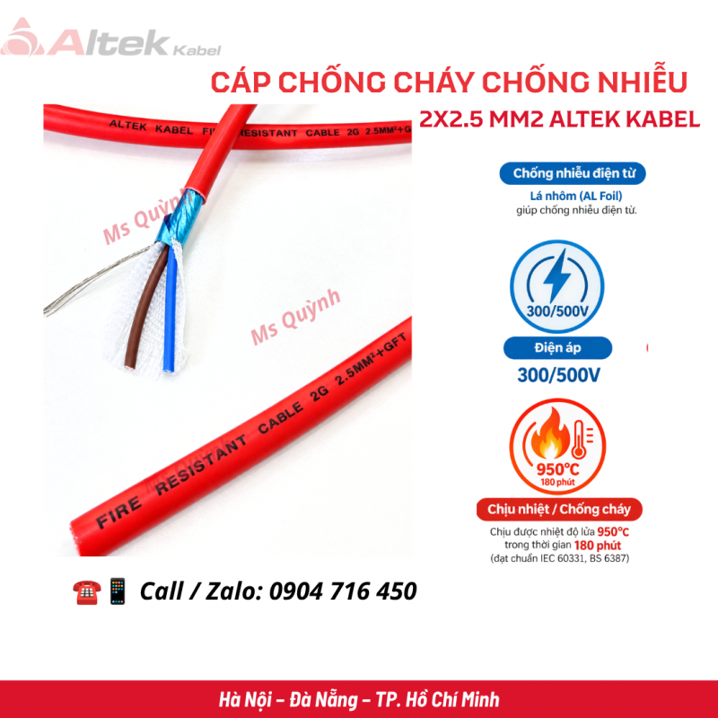 Cáp chống cháy chống nhiễu 2x2.5 Altek Kabel FR225