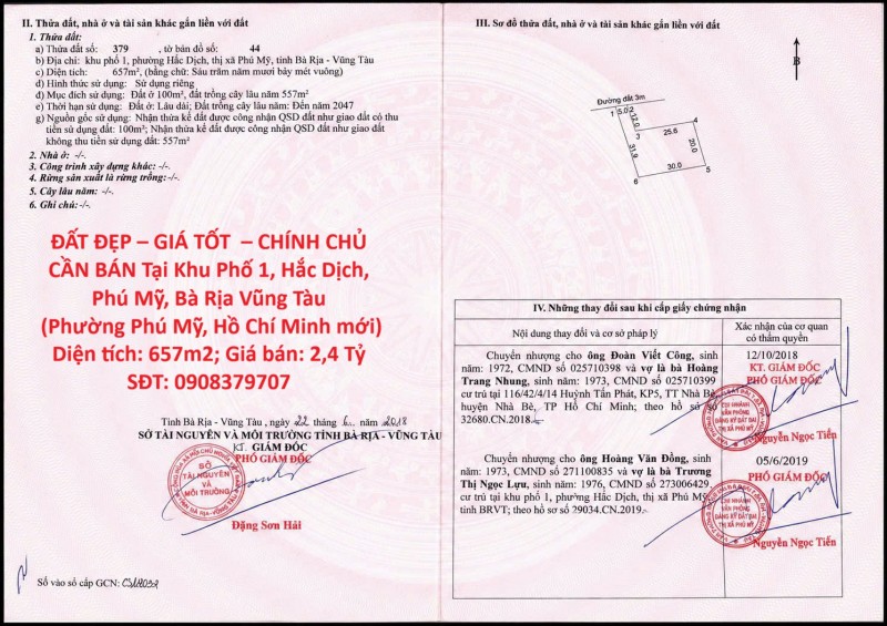 ĐẤT ĐẸP – GIÁ TỐT  – CHÍNH CHỦ CẦN BÁN Tại Khu Phố 1, Hắc Dịch, Phú Mỹ, Bà Rịa Vũng Tàu