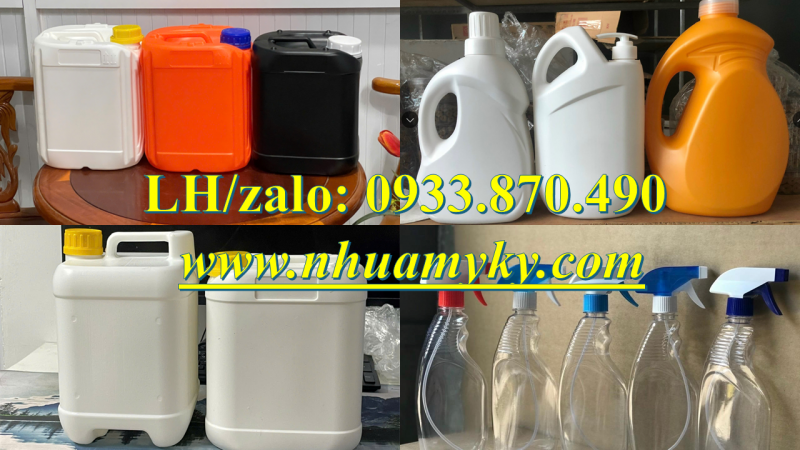 Bình nhựa 2 lít đựng javel, can nhựa tròn 5 lít có vòi nhấn, nắp garenti, nắp thoát khí 