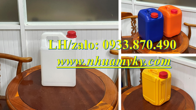 Bình nhựa 2 lít đựng javel, can nhựa tròn 5 lít có vòi nhấn, nắp garenti, nắp thoát khí 