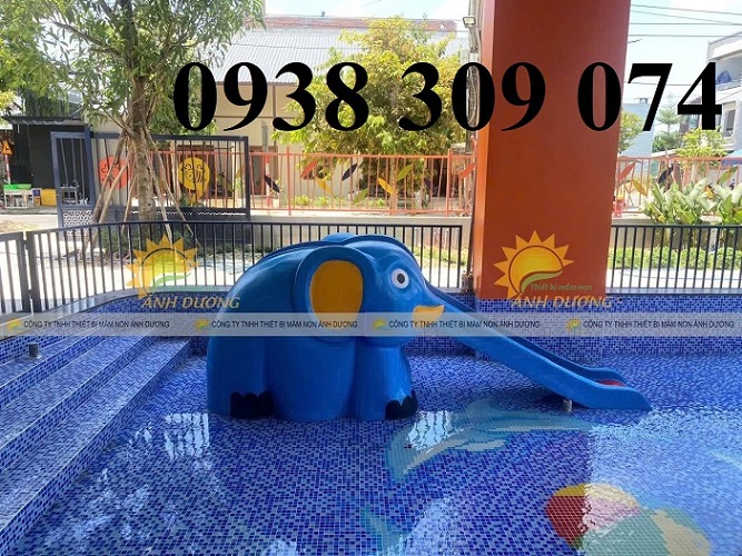 Cầu trượt con voi composite mầm non, cầu trượt con voi nhựa Composte