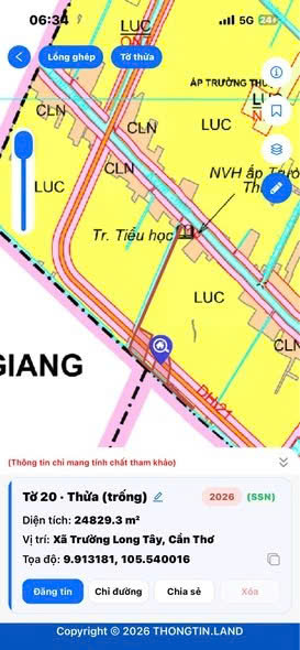 Nhà cần tiền bán gấp 6000m2 đất Kênh Ranh, Xã Trường Long Tây, huyện Châu Thành A, Hậu Giang cũ