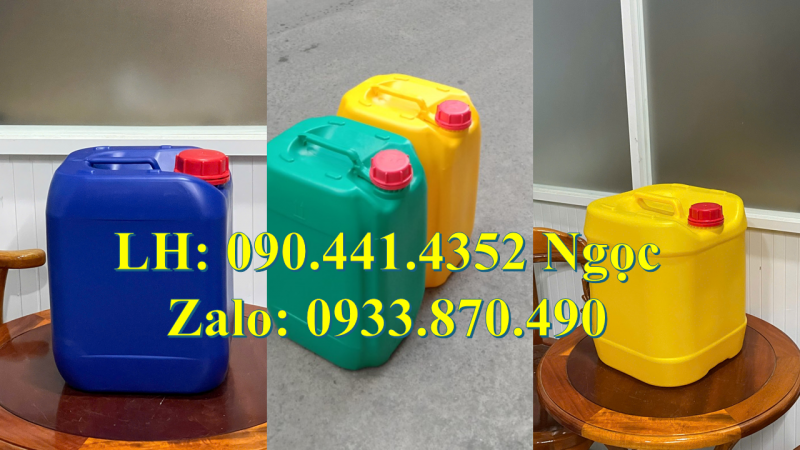 Gía can nhựa 30 lít vuông, can trắng 25 lít vuông, can tròn 20 lít đựng dầu nhớt 