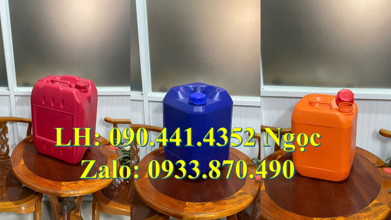 Gía can nhựa 30 lít vuông, can trắng 25 lít vuông, can tròn 20 lít đựng dầu nhớt 