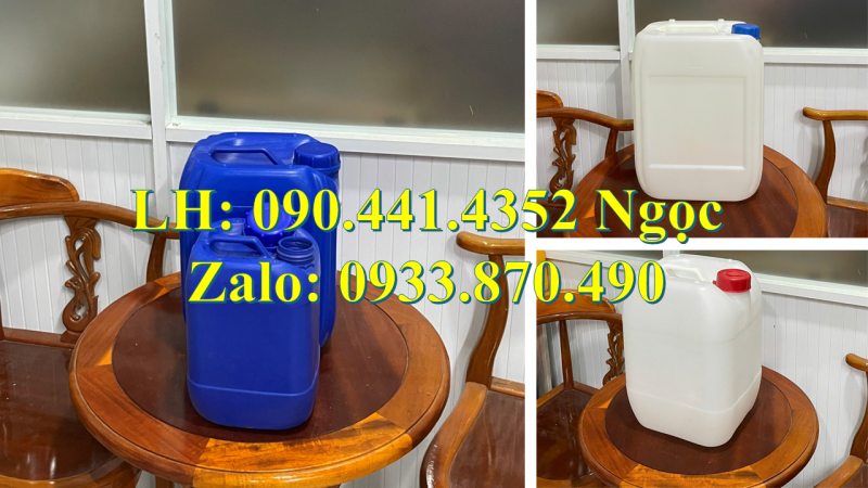 Gía can nhựa 30 lít vuông, can trắng 25 lít vuông, can tròn 20 lít đựng dầu nhớt 