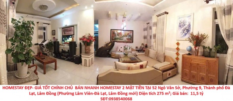 HOMESTAY ĐẸP- GIÁ TỐT CHÍNH CHỦ  BÁN NHANH HOMESTAY 2 MẶT TIỀN TẠI 52 Ngô Văn Sở  phường 9 cũ Đà Lạt