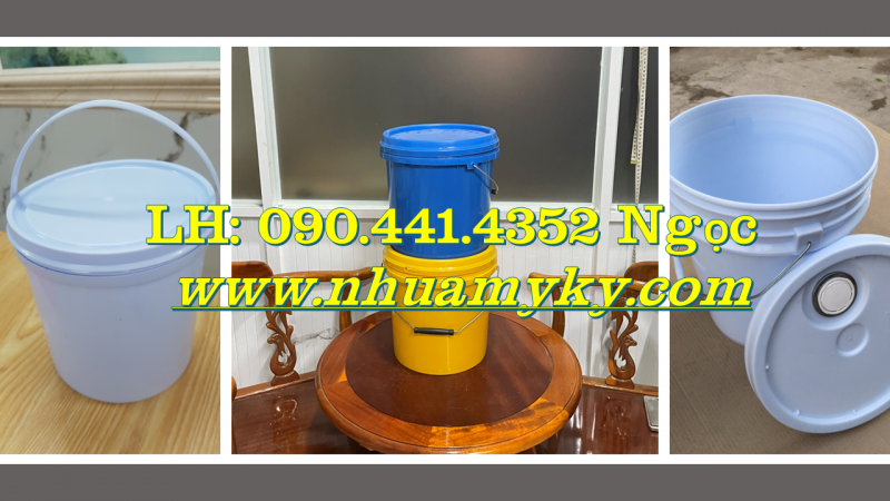 Thùng nhựa trơn 12 lít đựng sơn, thùng sơn 16 lít nhựa PP chính phẩm, thùng sơn dày 18 lít tròn nắp 