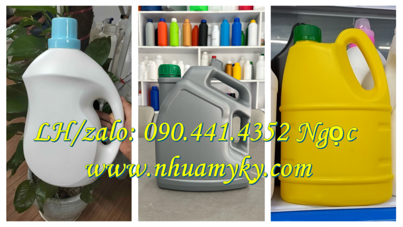 Can 5 lít đựng phân bón hữu cơ, can nhựa 2 lít đựng axit vô cơ, can nhựa 1 lít đựng hóa chất ngành y
