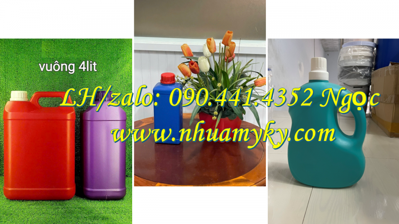 Can 5 lít đựng phân bón hữu cơ, can nhựa 2 lít đựng axit vô cơ, can nhựa 1 lít đựng hóa chất ngành y