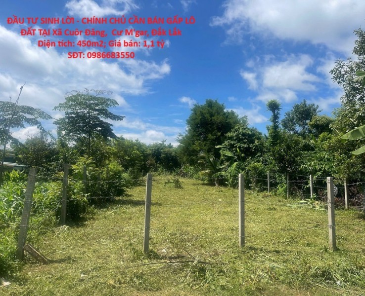 ĐẦU TƯ SINH LỜI - CHÍNH CHỦ CẦN BÁN GẤP LÔ ĐẤT TẠI Xã Cuôr Đăng,  Cư M'gar, Đắk Lắk