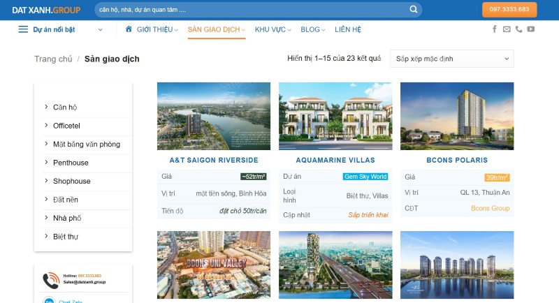 Các sàn bất động sản phổ biến