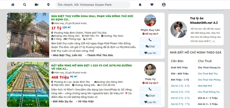 Các trang rao vặt bất động sản miền Nam phổ biến