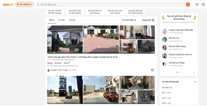 Các trang rao vặt nhà đất miền Nam