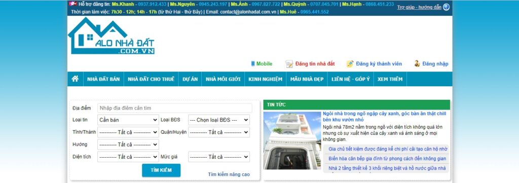 Các trang rao vặt nhà đất